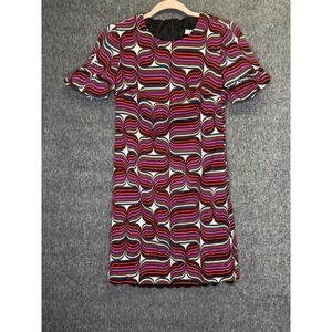 Trina Turk Dress Womens 0 Multicolor Striped Psychedelic Bell Sleeve Sheath Mini